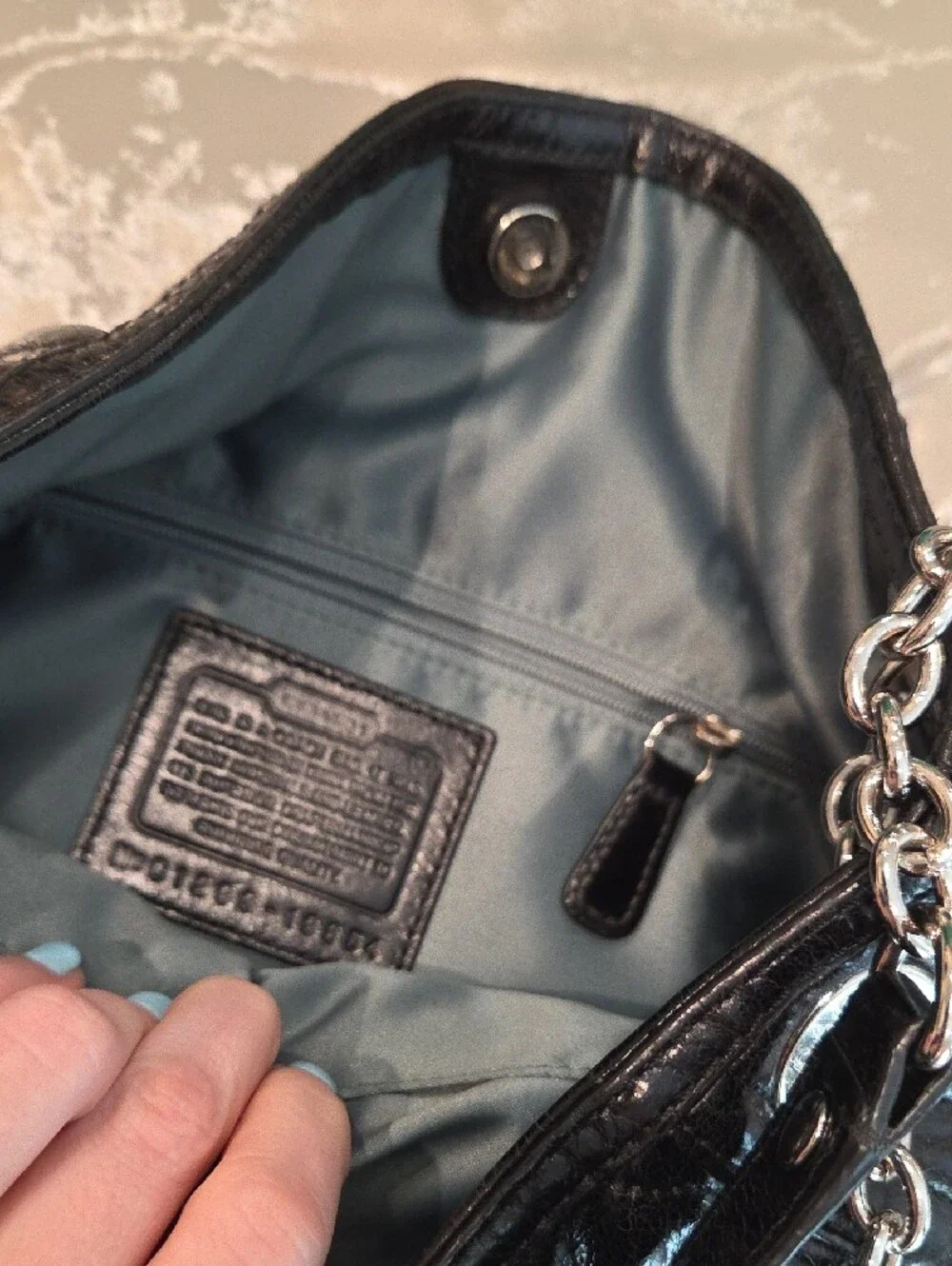 Coach Black Quilted Leather Shoulder Bag with Silver Chain